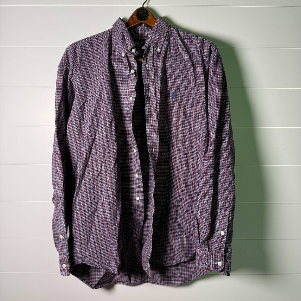 Ralph Lauren "Blake" 100% Cotton Long Sleeve Button Down XL Blue Red Plaid